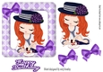 Afternoon tea with girl red hair in polkadot frame