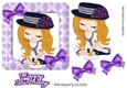 Afternoon tea with girl blond hair in purple polkadot frame
