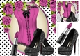 Sexy pink /black basque with polkadot and pink roses 8x8