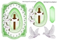 Pretty wooden cross in green egg with lace, with doves, cardfront