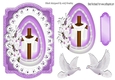 Pretty wooden cross in lilac egg with lace, with doves, cardfront