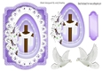 Pretty wooden cross in purple egg with lace, with doves, cardfront