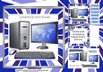 Computer and gadgets in dark blue stripe 8x8 mini kit