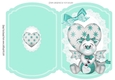 Cute Dragon with heart on lace turq cut and fold A5
