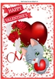 Pretty red heart with rose and cute kitty in heart frame A4