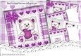 Cute white Hug Me Bear with purple heart on lace with bow 8x8 mini kit