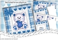 Cute white Hug Me Bear with blue  heart on lace with bow 8x8 mini kit