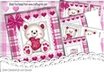 Cute white Hug Me Bear with pink heart on lace with bow 8x8 mini kit