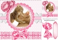 Mum and kitten on lace with pink bow 8x8
