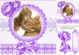 Mum and kitten on lace with purple bow 8x8