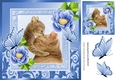 Cute painted mum and kitten with pretty blue flowers 8x8