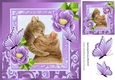 Cute painted mum and kitten with pretty lilac flowers 8x8