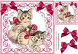 lovely vintage kittens in scroll frame with pink bows 8x8