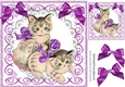 lovely vintage kittens in scroll frame with purple bows 8x8