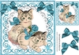 lovely vintage kittens in scroll frame with blue bows 8x8