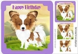 Cute Papillon puppy in purple frame, with pyramids 8x8