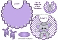 Cute stitched mouse on a flip top bib with pearls and purple bows