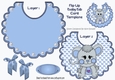 Cute stitched mouse on a flip top bib with pearls and blue bows