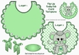 Cute stitched mouse on a flip top bib with pearls and green bows