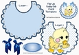 Cute stitched duck on a flip top bib with pearls and blue bows