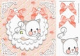 Quilted with roses lace bib with cute kitten & peach bows 8x8