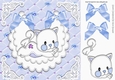 Quilted with roses lace bib with cute kitten & blue bows 8x8
