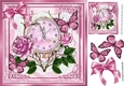 Pretty pink roses with pretty ornate clock and butterflies 8x8