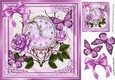 Pretty purple roses with pretty ornate clock and butterflies 8x8