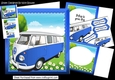 In the sunny meadow, blue camper van 8x8 mini kit