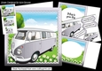 In the sunny meadow, silver camper van 8x8 mini kit