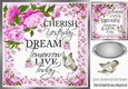 Cherish the day! with sentiment, butterflies and lilac flowers card front 8x8