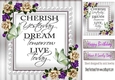 Cherish the day! butterflies and purple/cream roses & pearls card front 8x8