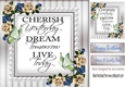 Cherish the day! butterflies and blue/cream roses & pearls card front 8x8