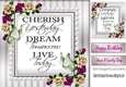 Cherish the day! butterflies and cerise/cream roses & pearls card front 8x8