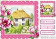 Cottage with thatched roof and pink magnolias 8x8