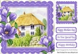 Cottage with thatched roof and purple magnolias 8x8