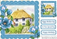 Cottage with thatched roof and blue magnolias 8x8