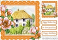 Cottage with thatched roof and peach magnolias 8x8