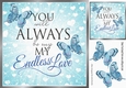 My Endless Love with script and blue butterflies card front 8x8