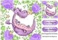 I Love Dragons, in a frame of purple roses 8x8