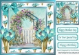 Pretty painted garden with gate and turq iris 8x8