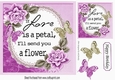 Roses and petals with verse and butterflies card fronts (lilac)