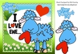 I LOVE EWE! Cute blue sheep with heart valentines 8x8