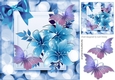 Beautiful blue sparkle flowers with butterflies and bow 8x8