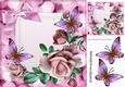 Pretty pink roses with butterflies , pink bow 8x8