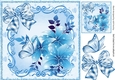 pretty blue butterflies in scroll frame with flowers 8x8