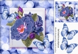 Pretty blue flowers with lovely blue butterflies 8x8