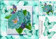 Pretty turq flowers with lovely turq butterflies 8x8