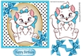 Cute little kitty in polkadot with turq bows 7x7