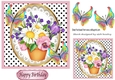 Pretty pot of flowers and pansies with colourful butterflies 7x7